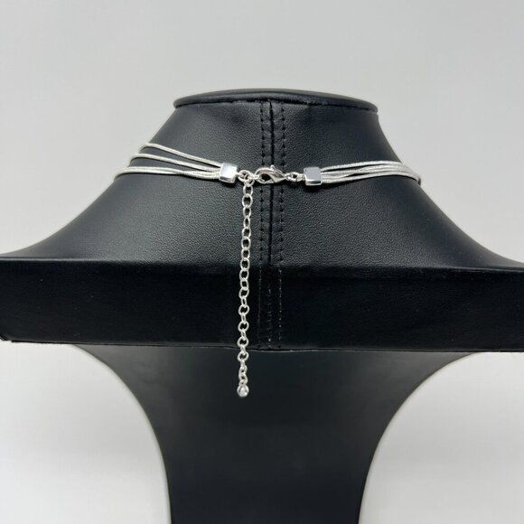 Silver Tone with Turquoise Blue Colored Crystals 4 Strand Chain Necklace - Picture 9 of 11